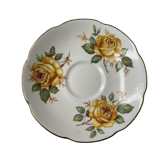 Adderley Yellow Cabbage Roses Fine Bone China Tea Cup And Saucer - Picture 5 of 8